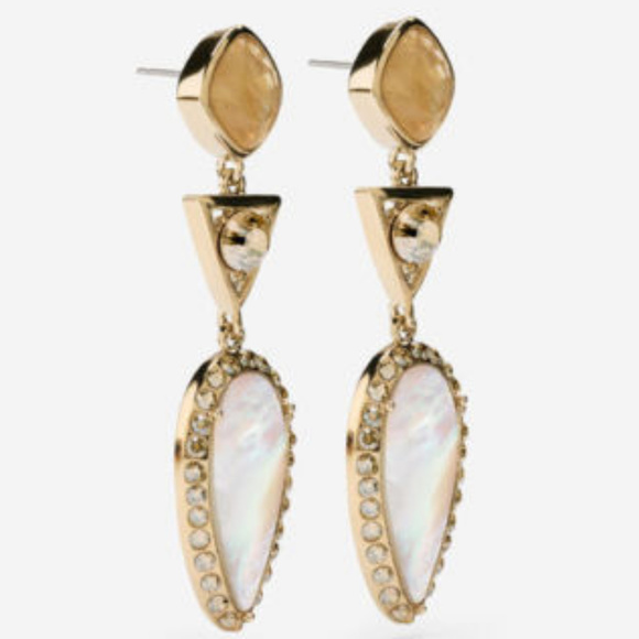 COLE HAAN MOTHER OF PEARL QUARTZ GOLD EARRINGS - Picture 6 of 8